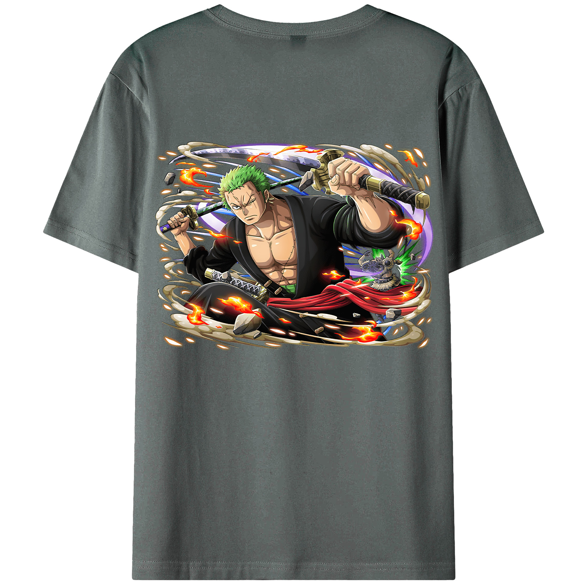 ワンピース ロロノア・ゾロ ONE PIECE Roronoa Zoro 綿100％ メンズ半袖Tシャツ（バックプリント） 通気性